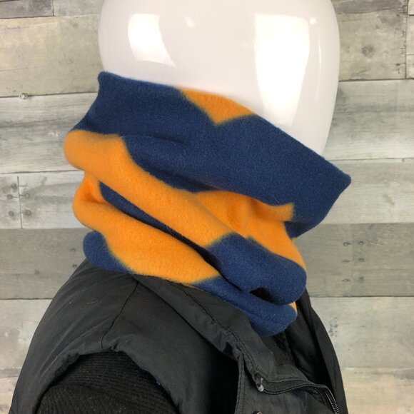 Chevron Orange and Navy Blue gaiter neckwarmer fleece Scarf Tube Earmuff Gator - Picture 3 of 8